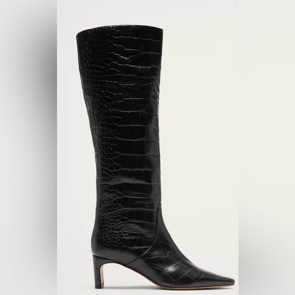 NIB Banana Republic Italian Embossed Black Leather Mid-Heel Boot Sz. 9
